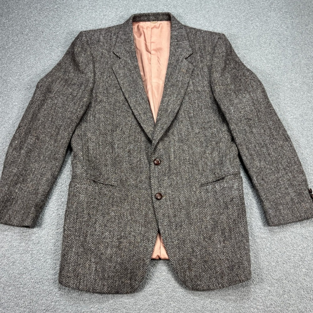 Vintage Harris Tweed Blazer Men's 42 Brown Herringbone 100% Virgin Scottish Wool